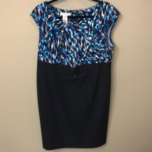 Dress size 14W. Black, high waist, watercolor top with high waist, cap sleeves.